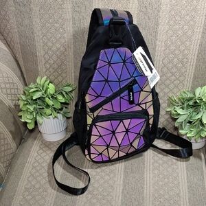 PYFK Prism Iridescent Convertible Sling Backpack Burning Man